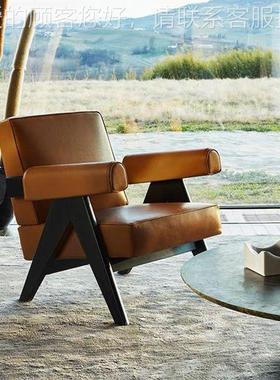 法45式复古寂加风酒家用客厅售楼处昌迪尔侘实木单人店扶手沙发椅