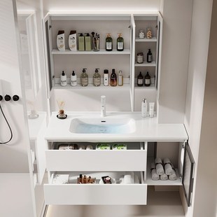 浴室柜陶瓷一体盆异形切角定制实木洗漱台洗脸盆柜