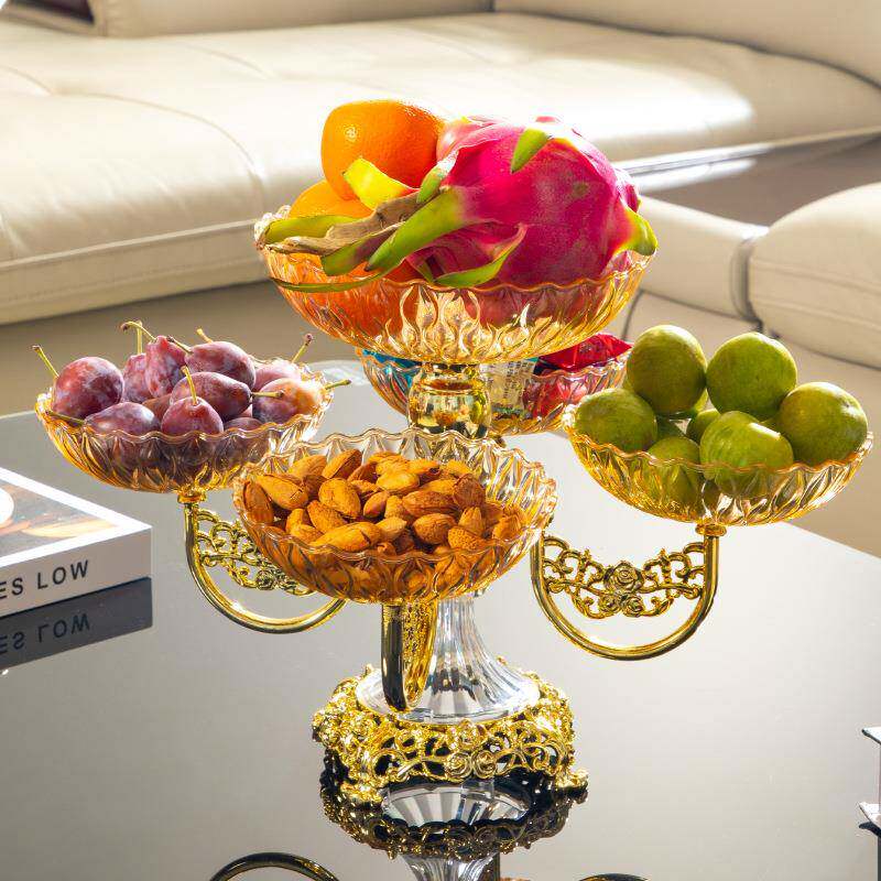 奢华旋转水果盘欧式双层分区水晶果盘家用零食干果收纳置物糖果盘