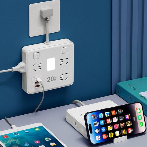 公正午插座超薄扁插头两脚插排插板B带USB超级快充2项接线板带夜