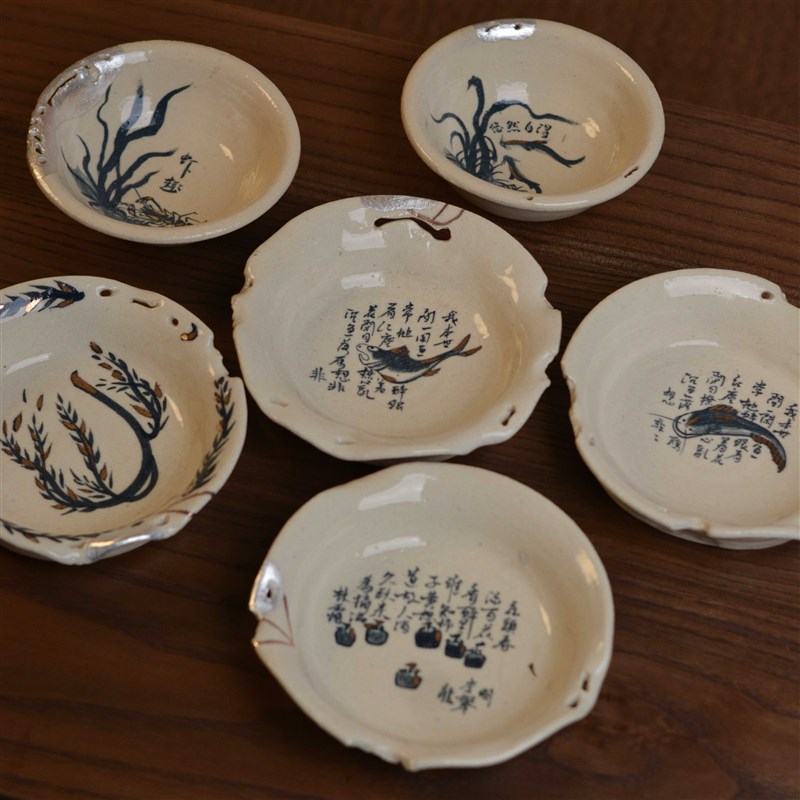 煦和院子 湾湾老师粉p引盖碗粉引青花杯主人杯甜甜圈盖置开片可养