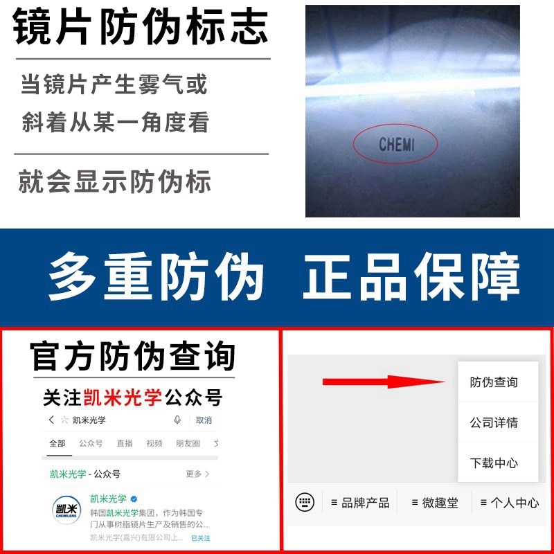 凯米镜片1.74配镜超薄U6防蓝光非球面U2度数近视换镜片驾驶眼镜