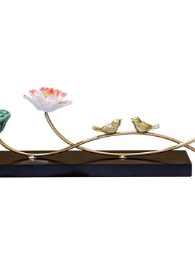 新中式荷花玄关装饰摆件高级感客厅电视柜办公室禅意莲花软装饰品