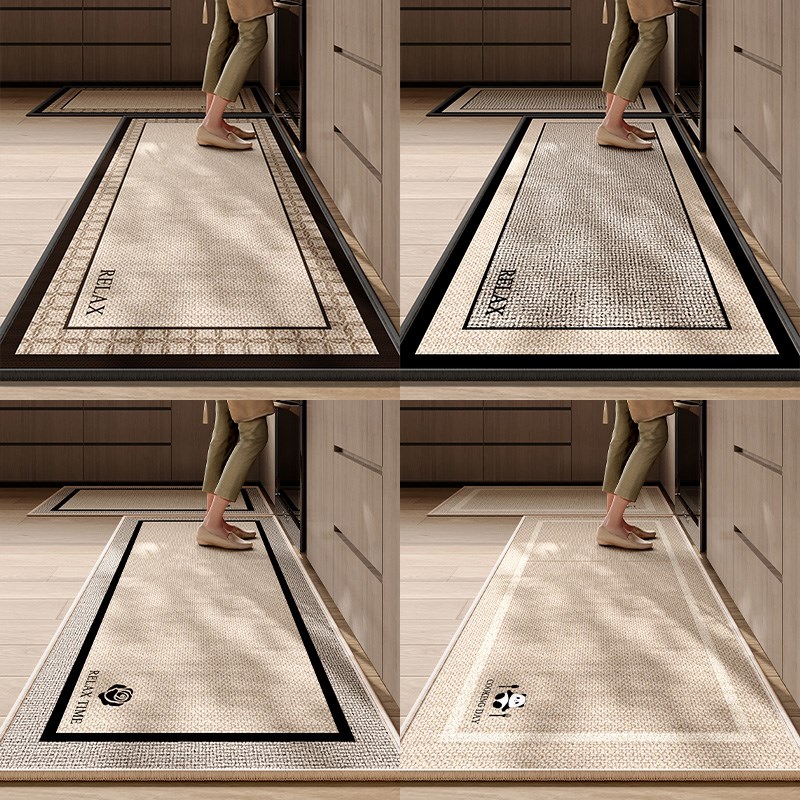 厨房地垫防滑吸油可擦地毯吸水2025新款亚麻耐脏除尘脚垫子