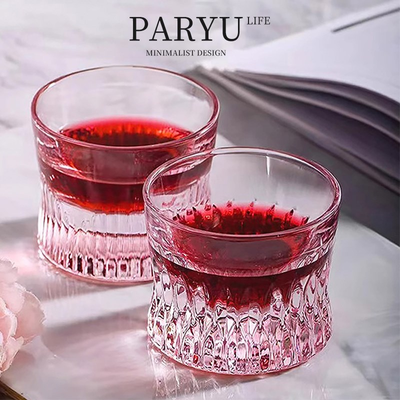 PARYU新款粉色威士忌酒杯轻奢月盏杯水晶玻璃杯厚底洋酒杯