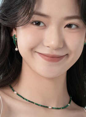 abyb四重奏串珠项链新中式孔雀石配饰绿色颈链精致锁骨链女