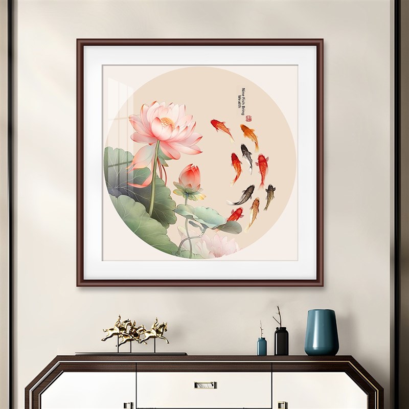 莲花九鱼画十字绣2025高端客厅卧室手工刺绣简单的入口装饰品