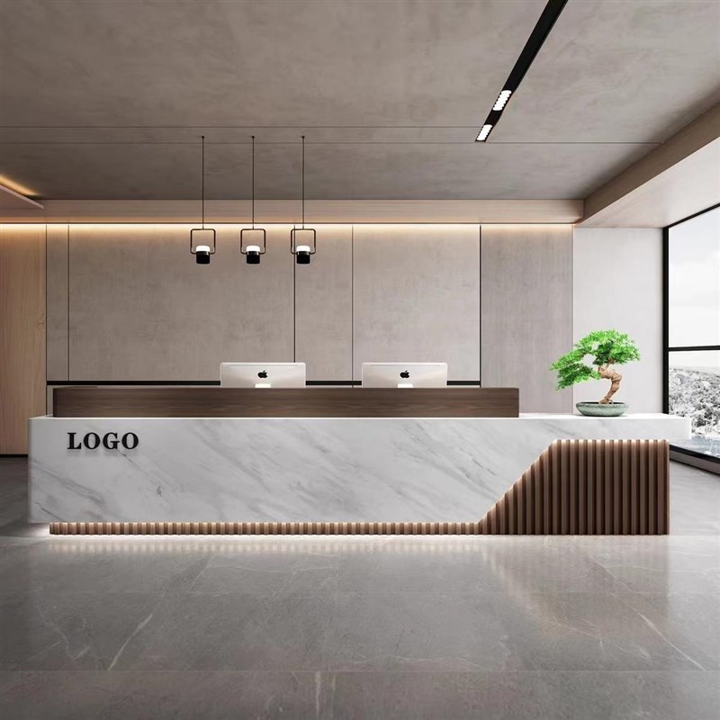 现代简约公司前台酒店接待台培训机构吧台培养生会所实木收银台桌