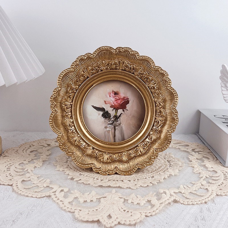 法欧式复古圆形小相n框客厅卧室玄关摆件树脂轻奢雕花画框装饰挂