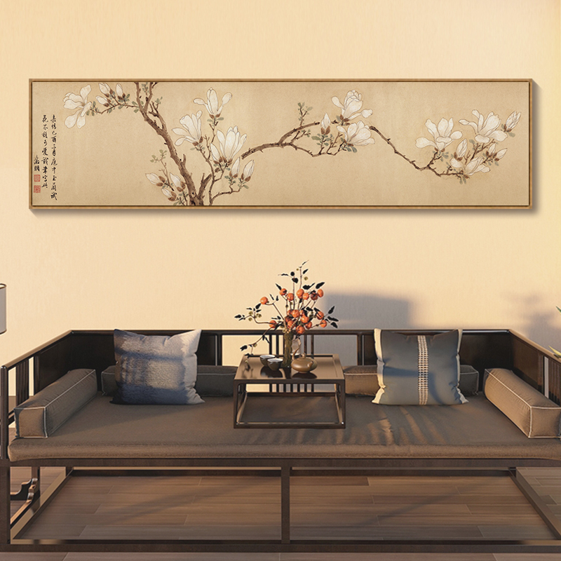 白玉兰图国画卧室床头挂画百花图花鸟新中K式客厅沙发背景墙装饰