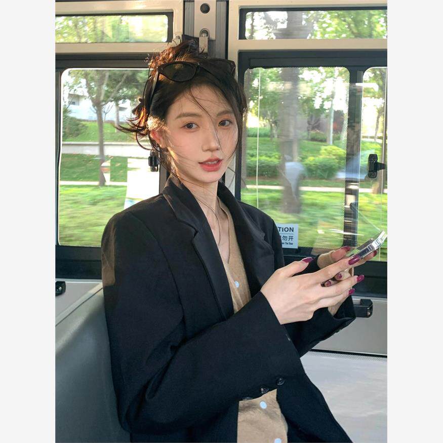 大号黑色西装夹克女士2025秋季新款高端廓形宽松双扣小西装