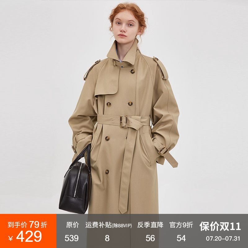 【现货】范洛Fano 2025覆古经典双排扣翻领风衣女系带中长版外套