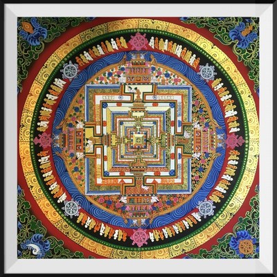 手绘唐卡装饰画 时轮金刚坛城唐卡70*70厘米坛城唐卡玄关挂画客厅