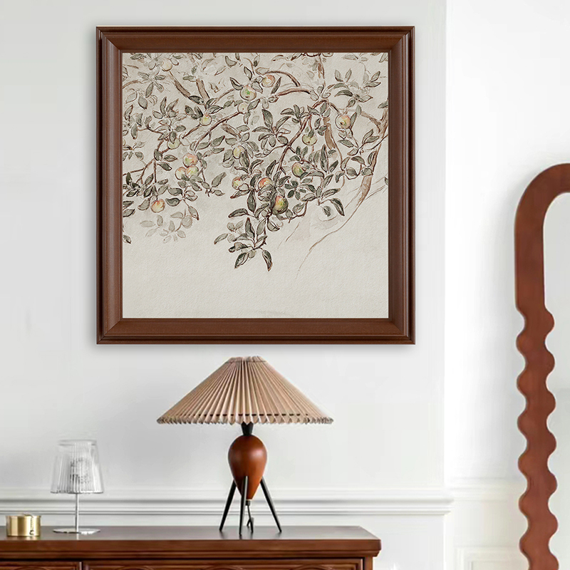 平安果法式中古风小众艺术装饰画风景素描餐厅背景墙装饰挂画图片