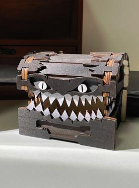 「很凶狠的箱子」小心被咬！怪物宝箱收纳盒子创意木质工艺品摆件