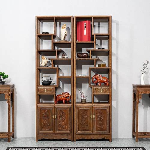 红木家具鸡翅木博古架实木中式仿古多宝阁隔断展示柜古董置物架