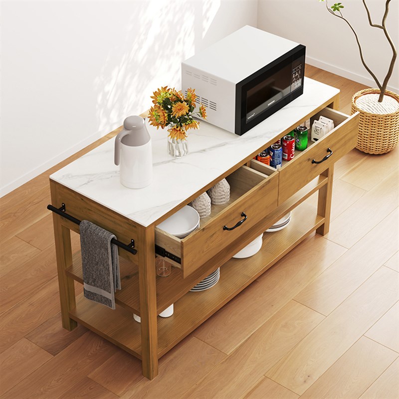 厨房料理中岛台可移动多功能备餐台切菜吧台开放式大理石餐边柜