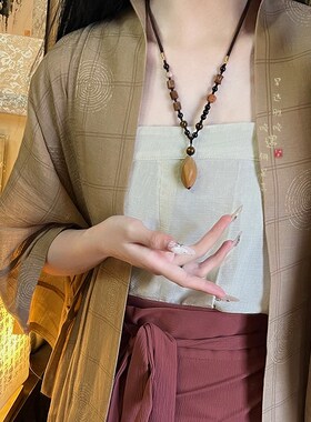 古风菩提吊坠项链女新中式复古禅意长款毛衣链小众高级感气质配饰