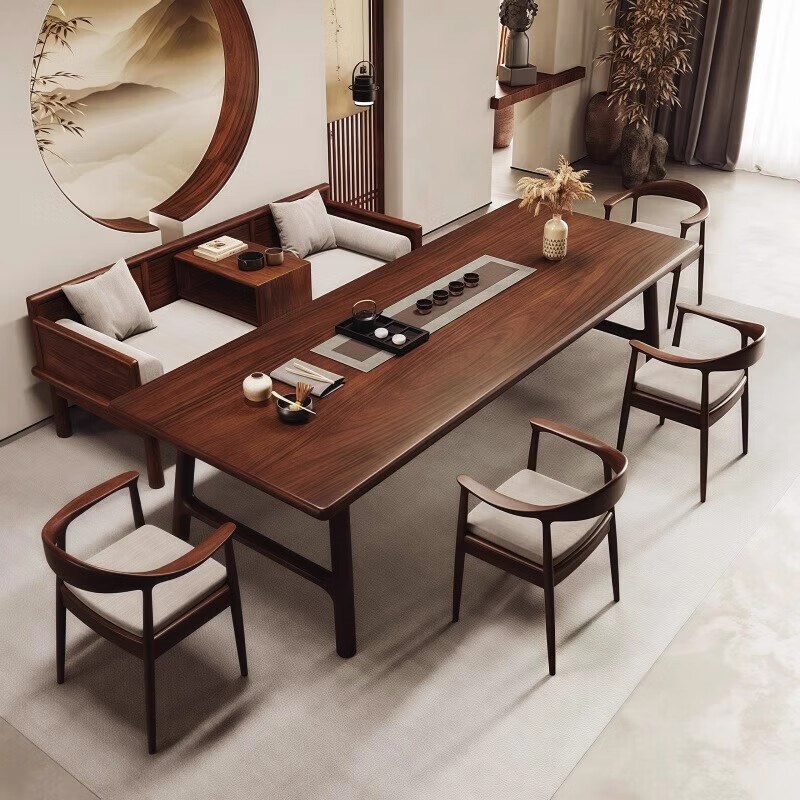 南美胡桃木全实木茶桌椅组合新中式罗汉床泡茶桌茶台家用客厅茶几