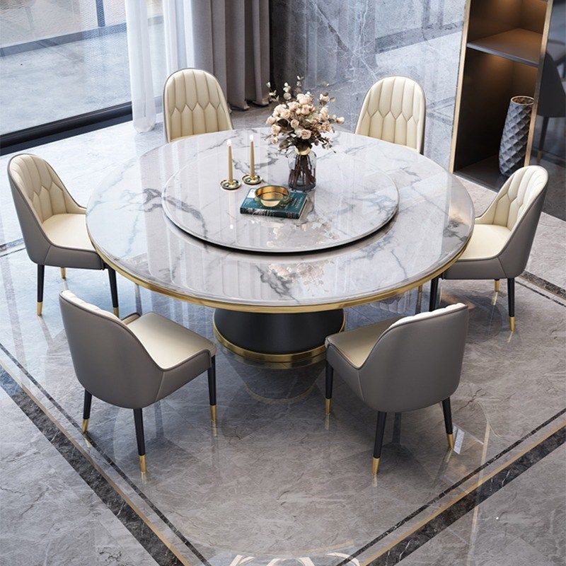 十人圆餐桌家用带转盘小户型家用圆餐桌大理石圆餐桌家用椅子家用
