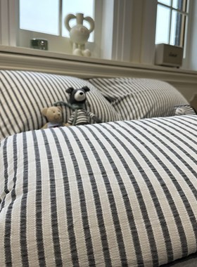 北欧水洗棉提花灰色条纹单双人夏凉被四件套薄被子空调被纯棉全棉
