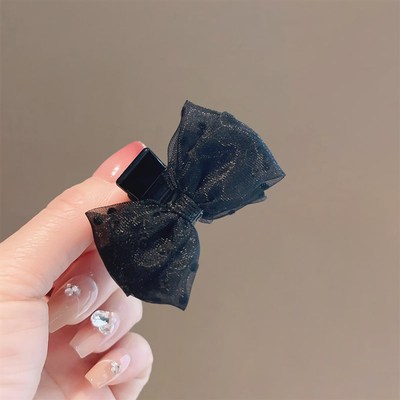 黑色网纱双面蝴蝶结小抓夹公主头高级感中号发量少的刘海夹发夹