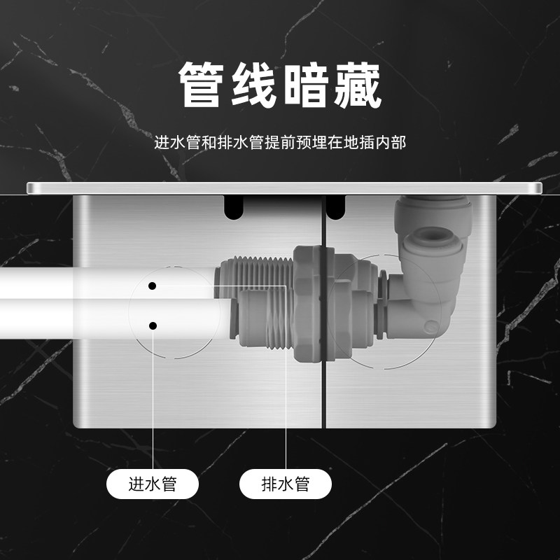 不锈钢地插面板座地板插净水器茶室客厅2分3分水管进排水接头底盒