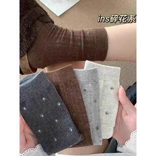 秋冬新款 温柔小碎花袜子女士中筒袜ins风百搭堆堆袜长筒袜日系