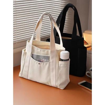 大容量托特帆布包上班外出高颜值通勤百搭学生装书单肩布袋包手提