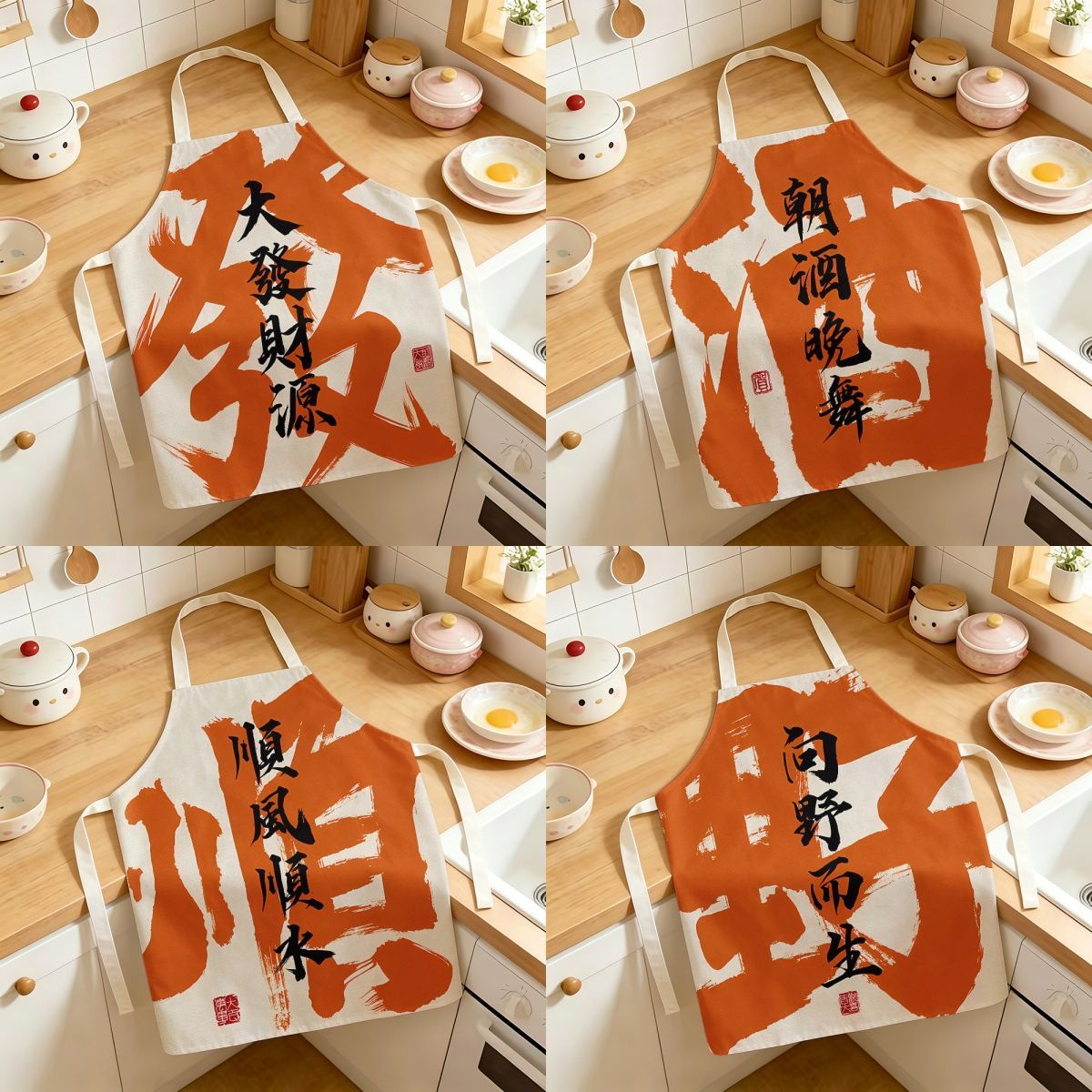 网红写实派好寓意围裙饭店烧烤店餐厅围裙厨房成人围裙无袖挂脖围