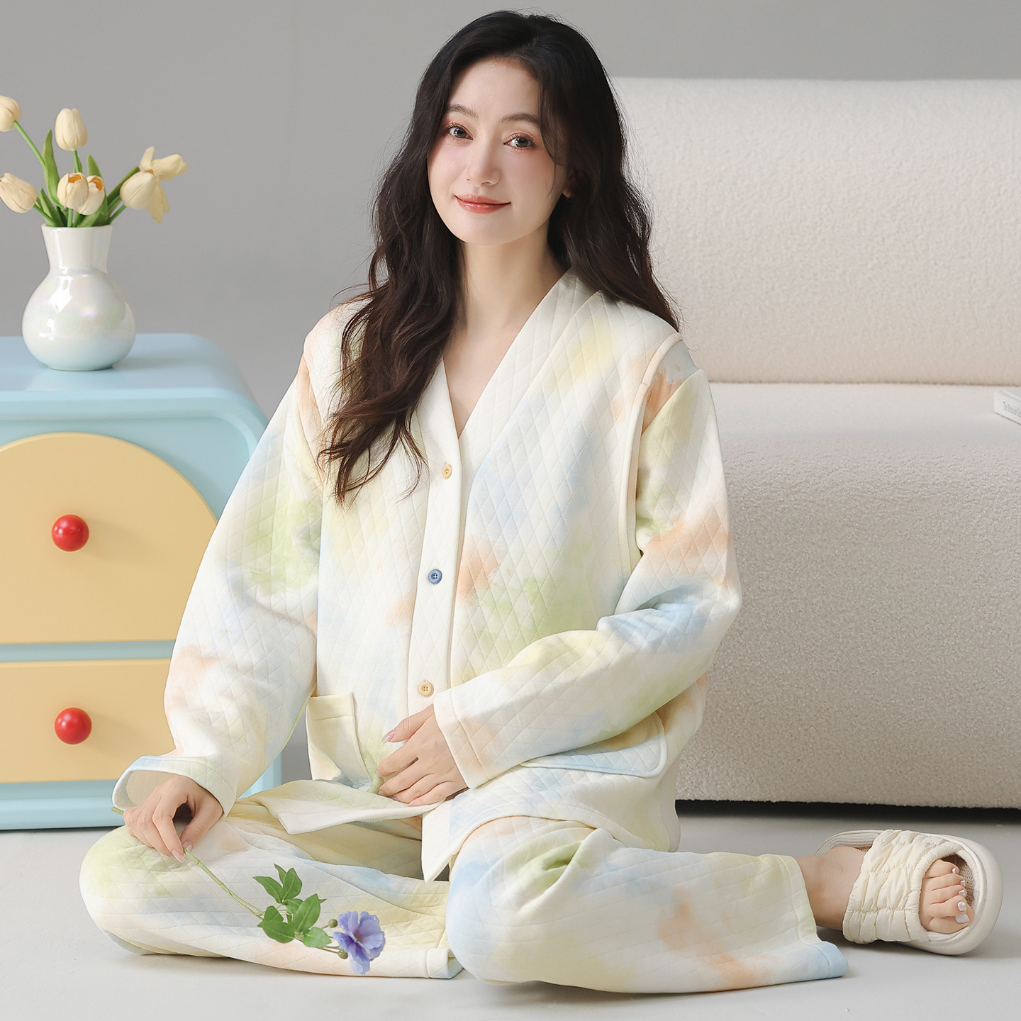 冬季月子服套装保暖两侧哺乳口