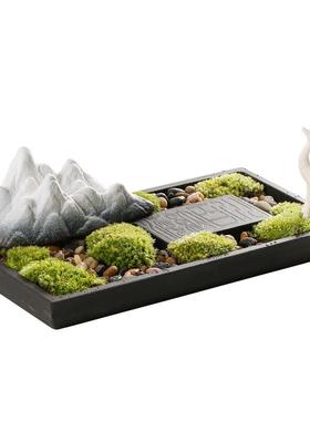 创意黑金石盆景禅意景观假山饰品微景观家居软装客厅入口桌装