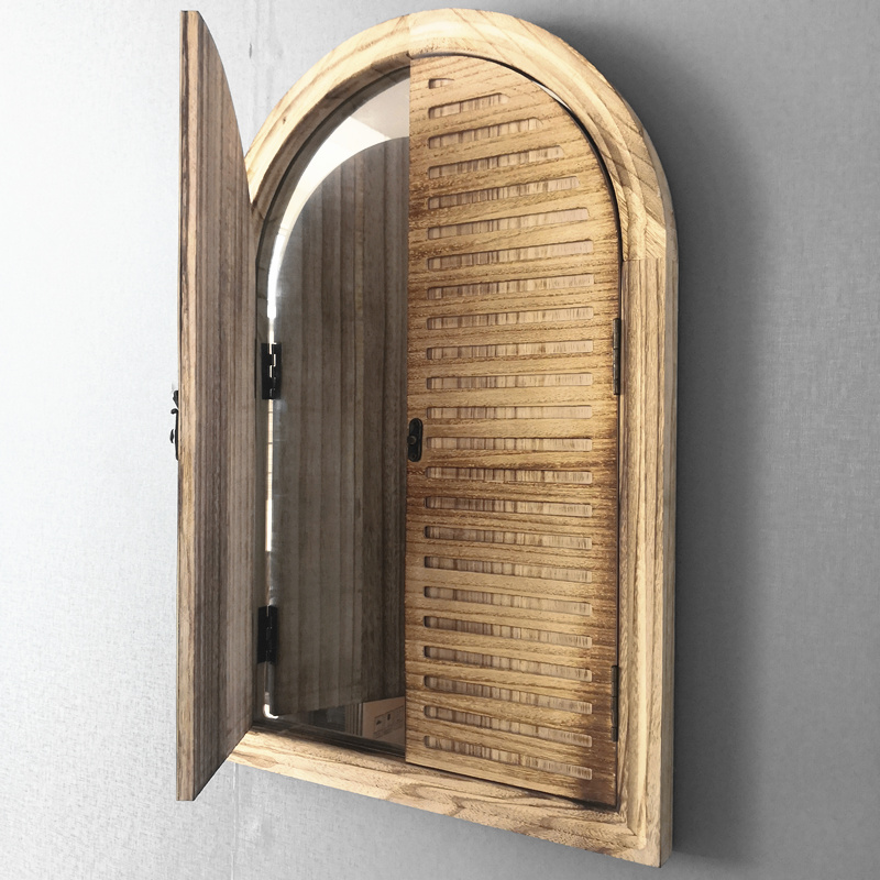 田园实木假窗户装饰壁挂仿真木窗镜子阳台客厅墙面挂饰电表箱遮挡