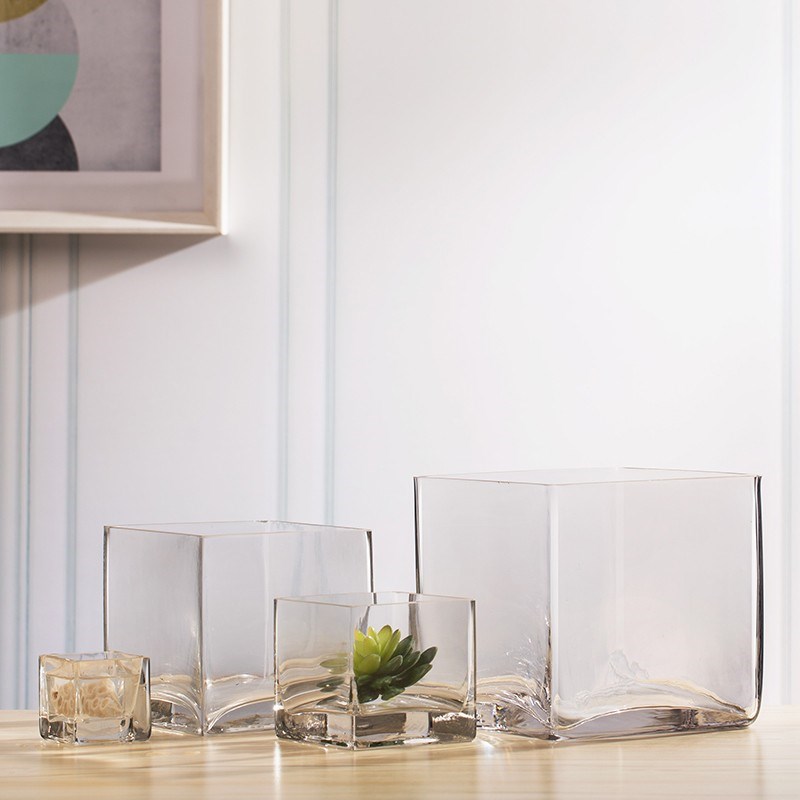 现代高透明方形玻璃器皿方缸摆件插绿植家居饰品R客厅办公桌面装