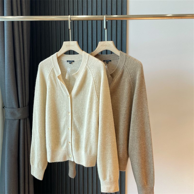 简奢 原绒云朵般柔软100本色山羊绒慵懒圆领百搭S针织开衫2023新