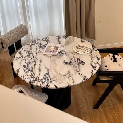 古韵雅奢法式复古风宝格丽大理石圆餐桌高级感小户型家用实木圆桌