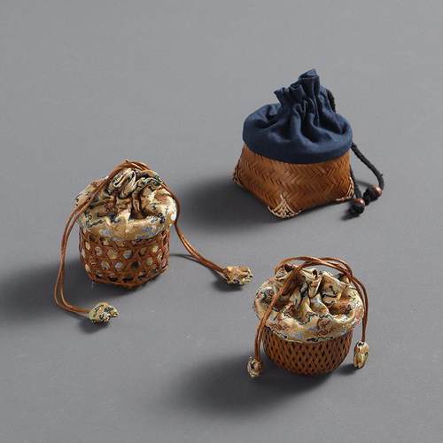 竹编茶杯笼茶具主人杯布袋杯套保护锦囊首饰竹编茶杯收纳杯子礼盒