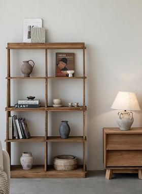 润家家居侘寂风全实木展示柜落地可折叠多层置物架覆古展示书架子