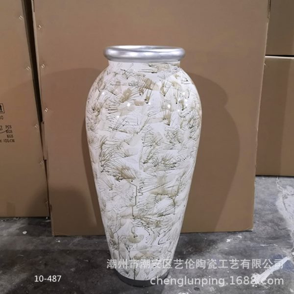 玻璃钢羽毛酒坛型落地大花花器干花插花摆件客厅欧式现装饰品