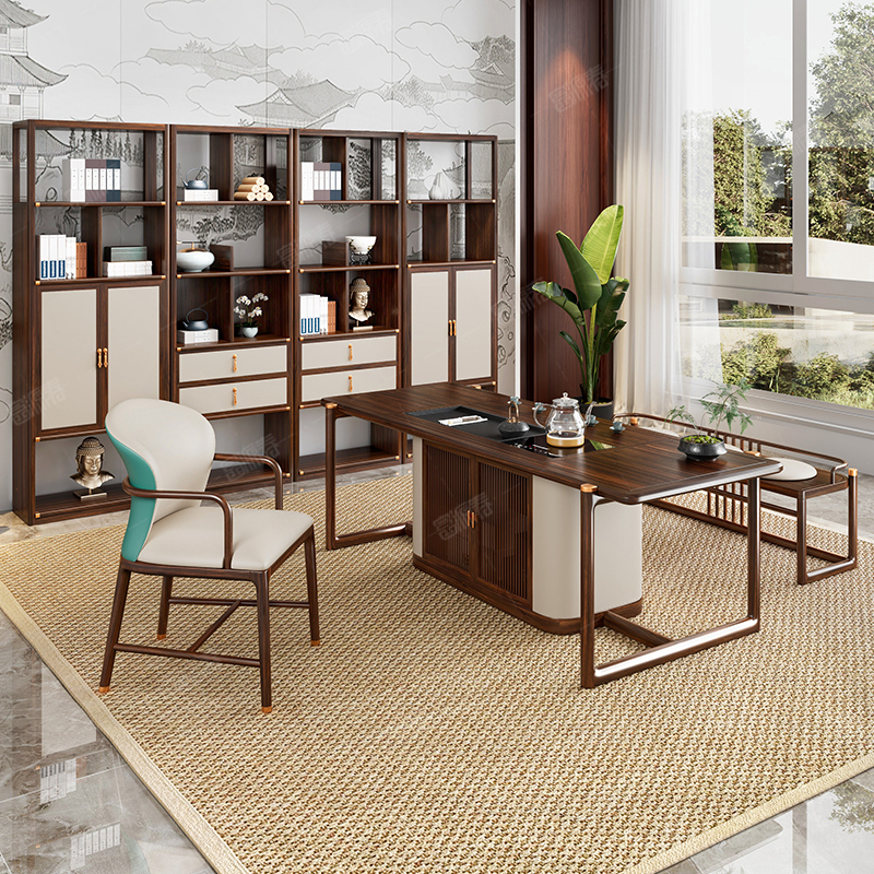 乌金木茶台新中式茶桌简约实木茶台禅意茶室泡茶桌U乌金木功夫茶