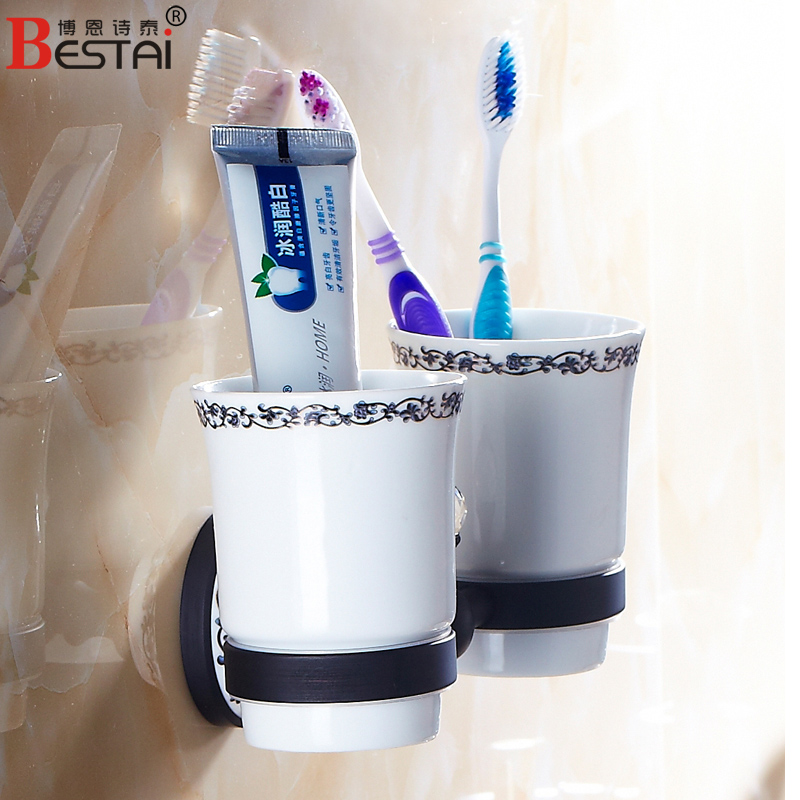 锆金色双杯架 h欧式陶瓷仿古漱口杯架 玫瑰金双杯架 黑色牙刷杯架