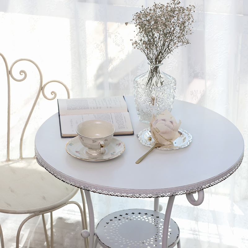 法式阳台飘窗小桌子铁艺小型休y闲茶几下午茶桌椅复古做旧咖啡圆