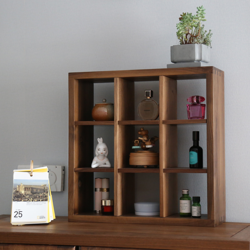 黑胡桃木格d子架免漆墙面置物架实木茶家具禅意多宝格瓷器九方格