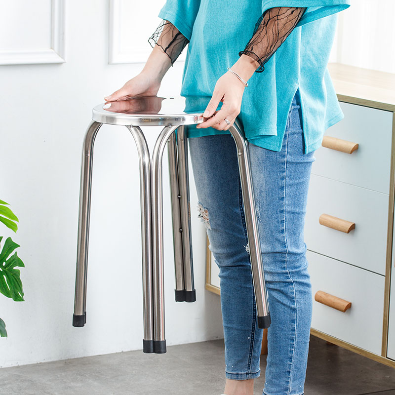 不锈钢凳子圆凳加厚加固家用餐凳餐椅实验凳车间凳子工厂金属凳子