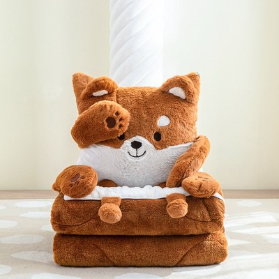 办公室可爱午睡抱枕毯子二合一抱枕被子加厚秋冬车内龙年午休毛毯