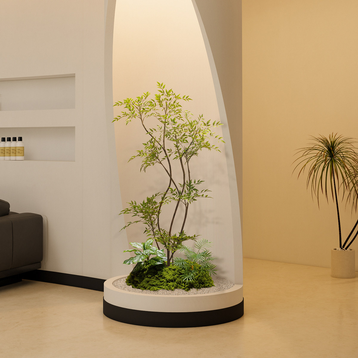 森空间绿植造景仿真植物玄关入户软装搭配轻奢高端微景观落地盆栽