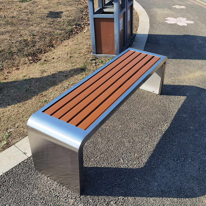 公园椅户外长椅防腐木坐凳长条椅室外休息长凳子不锈钢实木长条凳