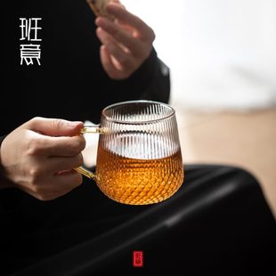 耐热手柄喝茶杯咖啡杯 锤纹加厚玻璃杯男女带把手家用杯子水杯日式