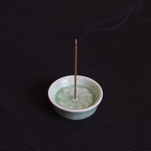 妙吉祥香道用品 香薰线香底座 青莲花纹陶瓷香插 中式