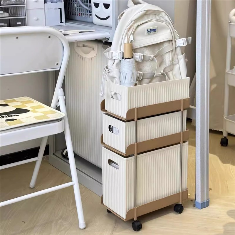 桌下置物架带轮多层收纳架家用抽屉式分格收纳柜放书包桌下滑轮柜